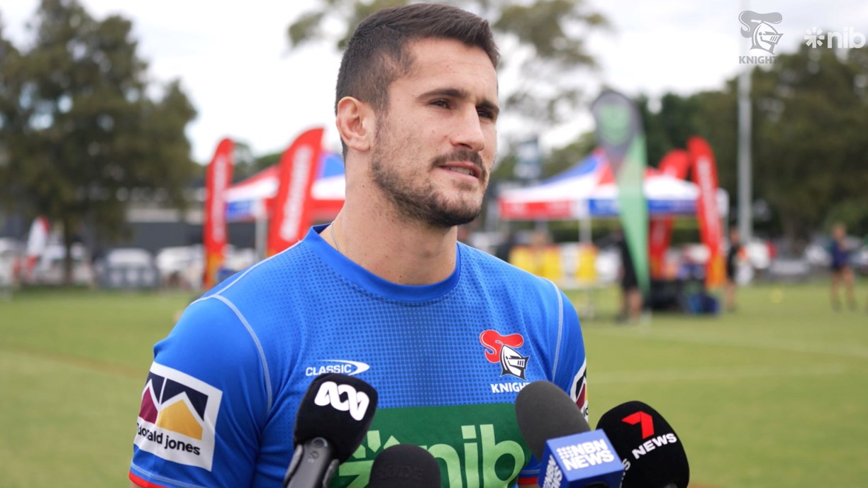 Dylan Edwards of the Panthers heads out to warm up before the NRL Round 7  match between the Newcastle Knights and the Penrith Panthers at McDonald  Jones Stadium in Newcastle, Saturday, April